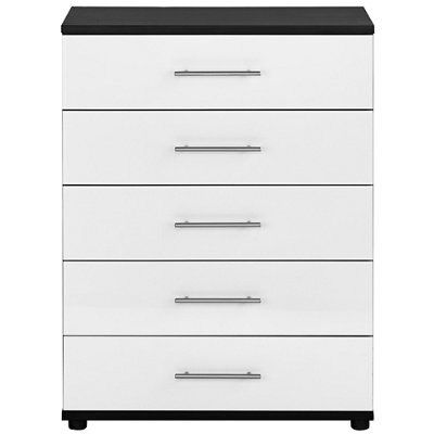 Perla Black & white oak effect 5 Drawer Chest of drawers (H)1052mm (W)804mm (D)424mm