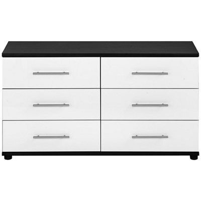 Perla Black & white oak effect 6 Drawer Chest of drawers (H)662mm (W)1204mm (D)424mm