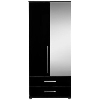 Perla Gloss black oak effect 2 Drawer Double Wardrobe (H)1879mm (W)804mm (D)525mm
