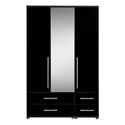 Perla Gloss black oak effect 4 Drawer Triple Wardrobe (H)1879mm (W)1204mm (D)525mm