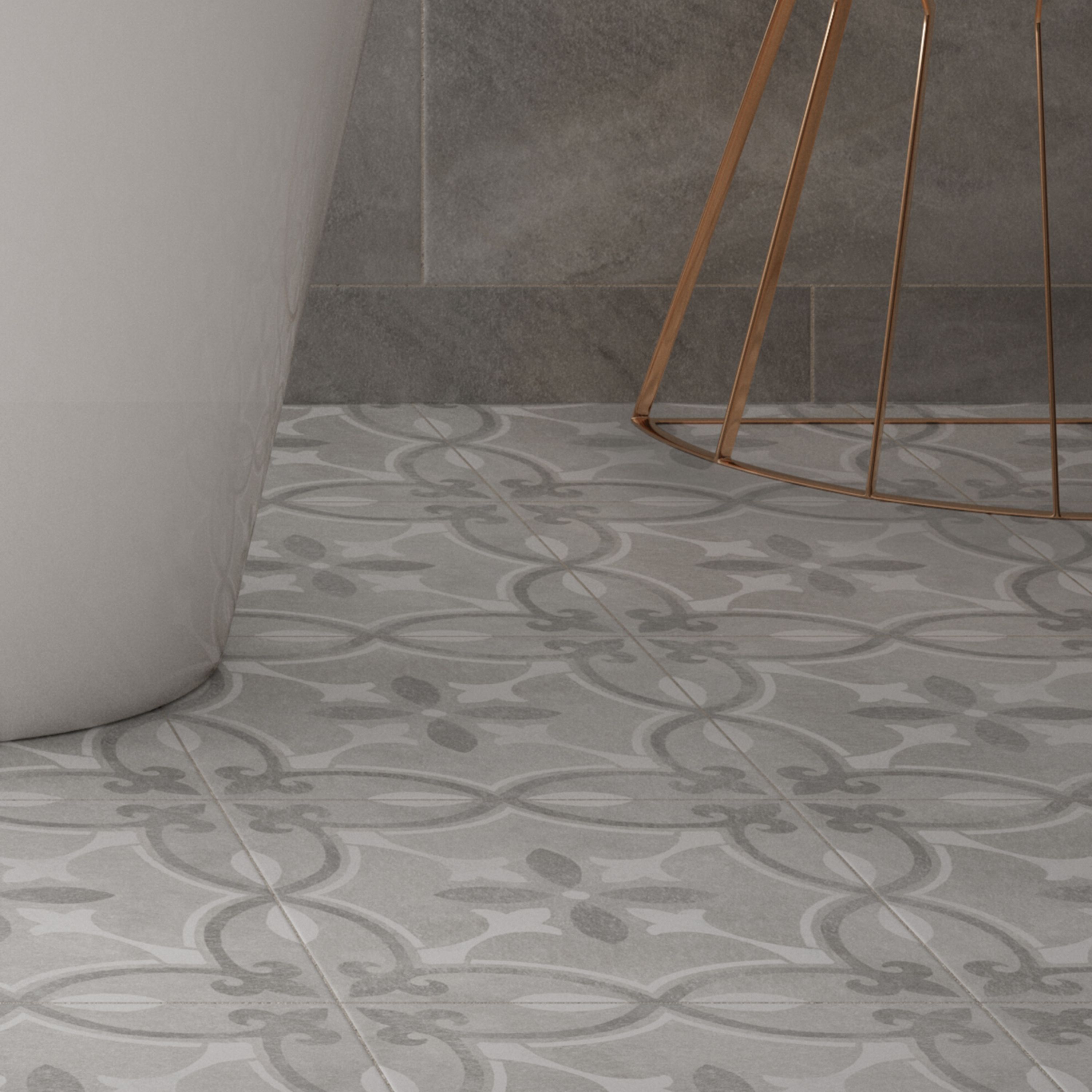 Perla Grey Matt Patterned Stone effect Ceramic Indoor Wall & floor