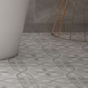 Perla Grey Matt Patterned Stone effect Ceramic Indoor Wall & floor Tile, Pack of 9, (L)330mm (W)330mm