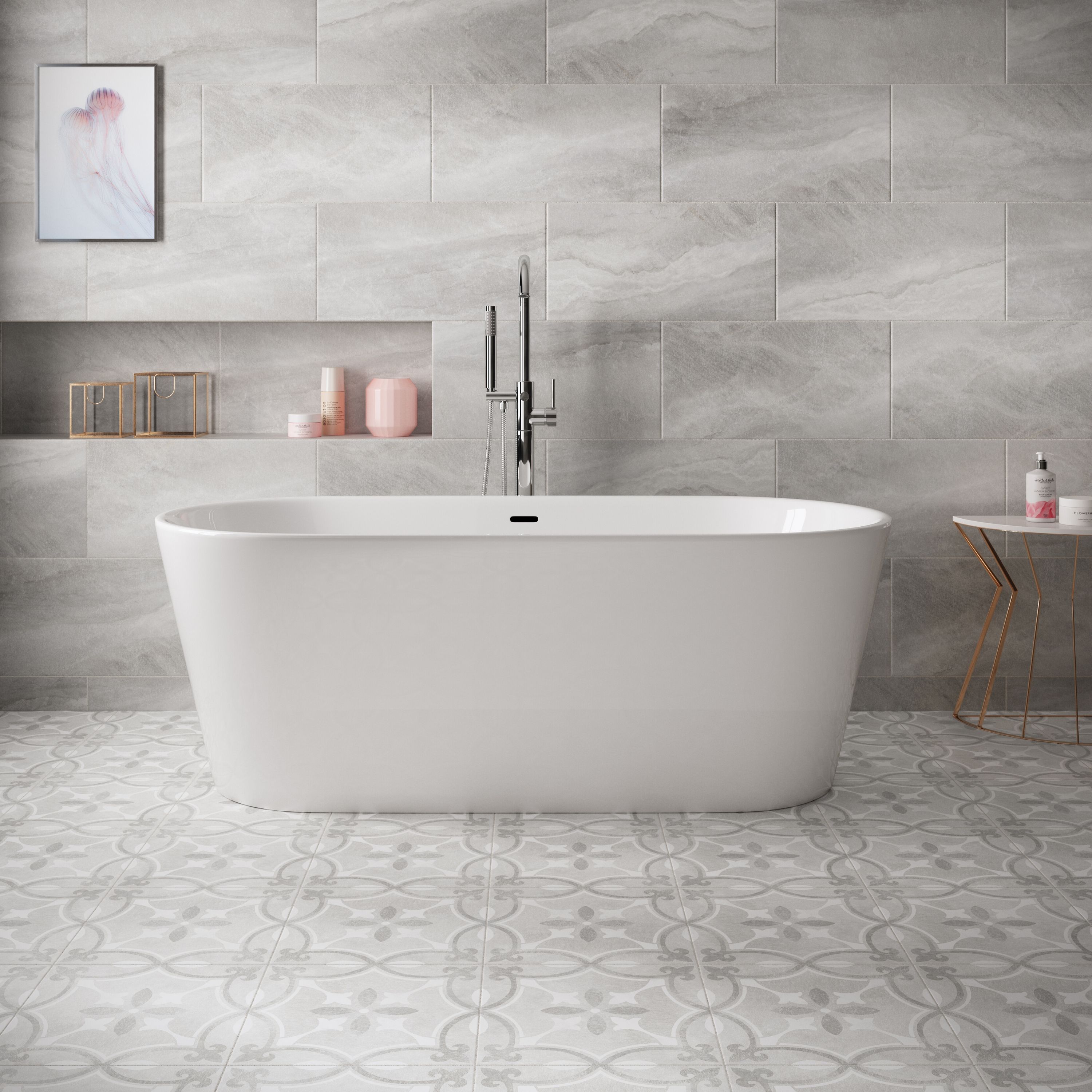 Perla Grey Matt Stone effect Ceramic Indoor Wall & floor Tile