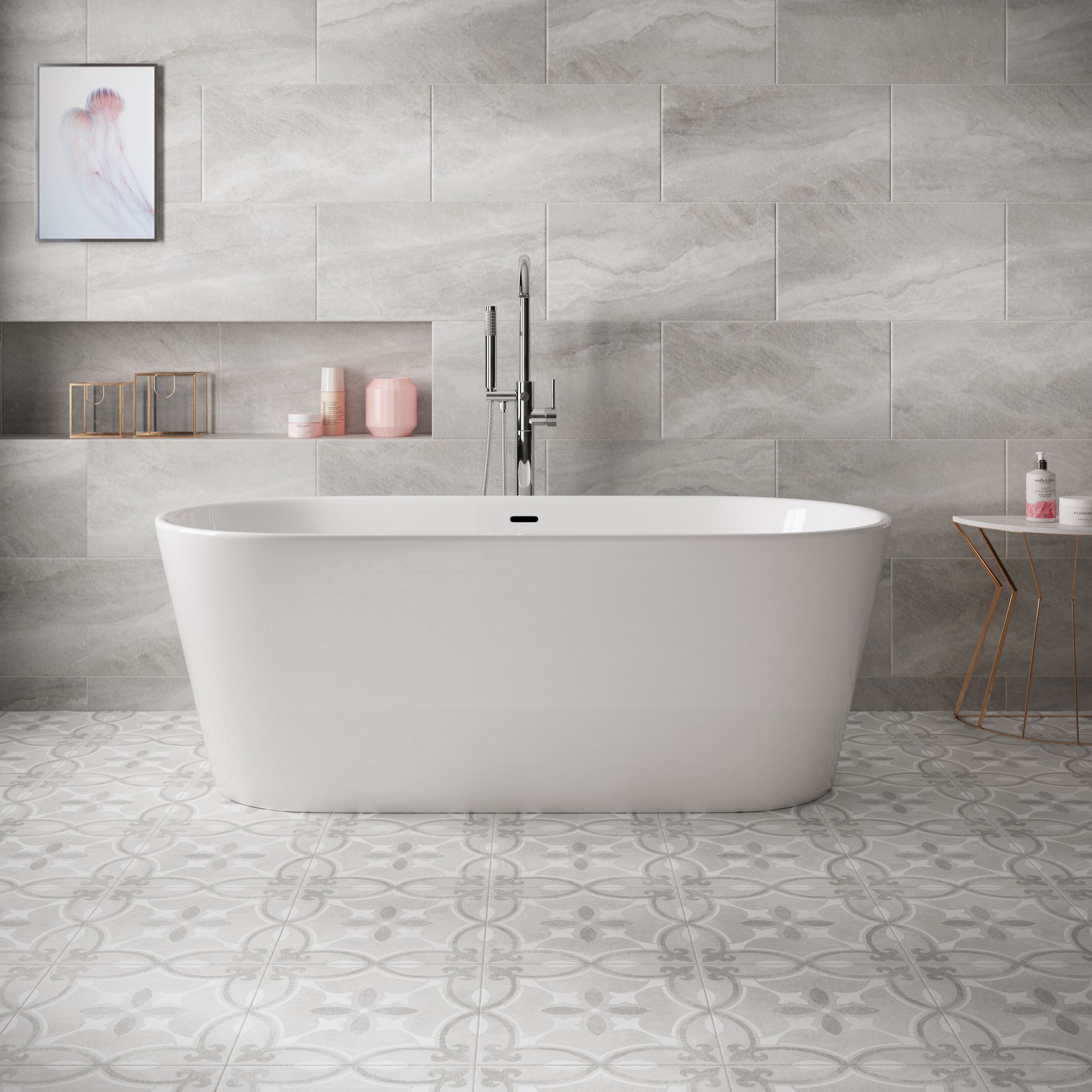 Perla Grey Matt Stone effect Ceramic Indoor Wall & floor Tile, Pack of 6, (L)600mm (W)300mm
