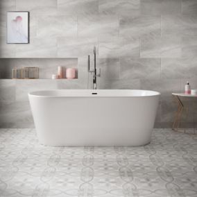 Perla Grey Matt Stone effect Ceramic Indoor Wall & floor Tile, Pack of 6, (L)600mm (W)300mm