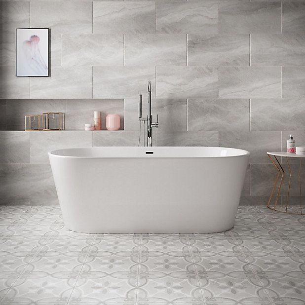 Perla Grey Patterned Ceramic Wall Floor Tile Pack Of 11 L 300mm W Diy At B Q - Grey Patterned Wall Tiles Bathroom