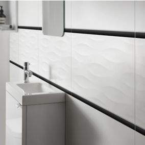 Perouso White Gloss 3D decor Ceramic Wall Tile, Pack of 6, (L)600mm (W)300mm