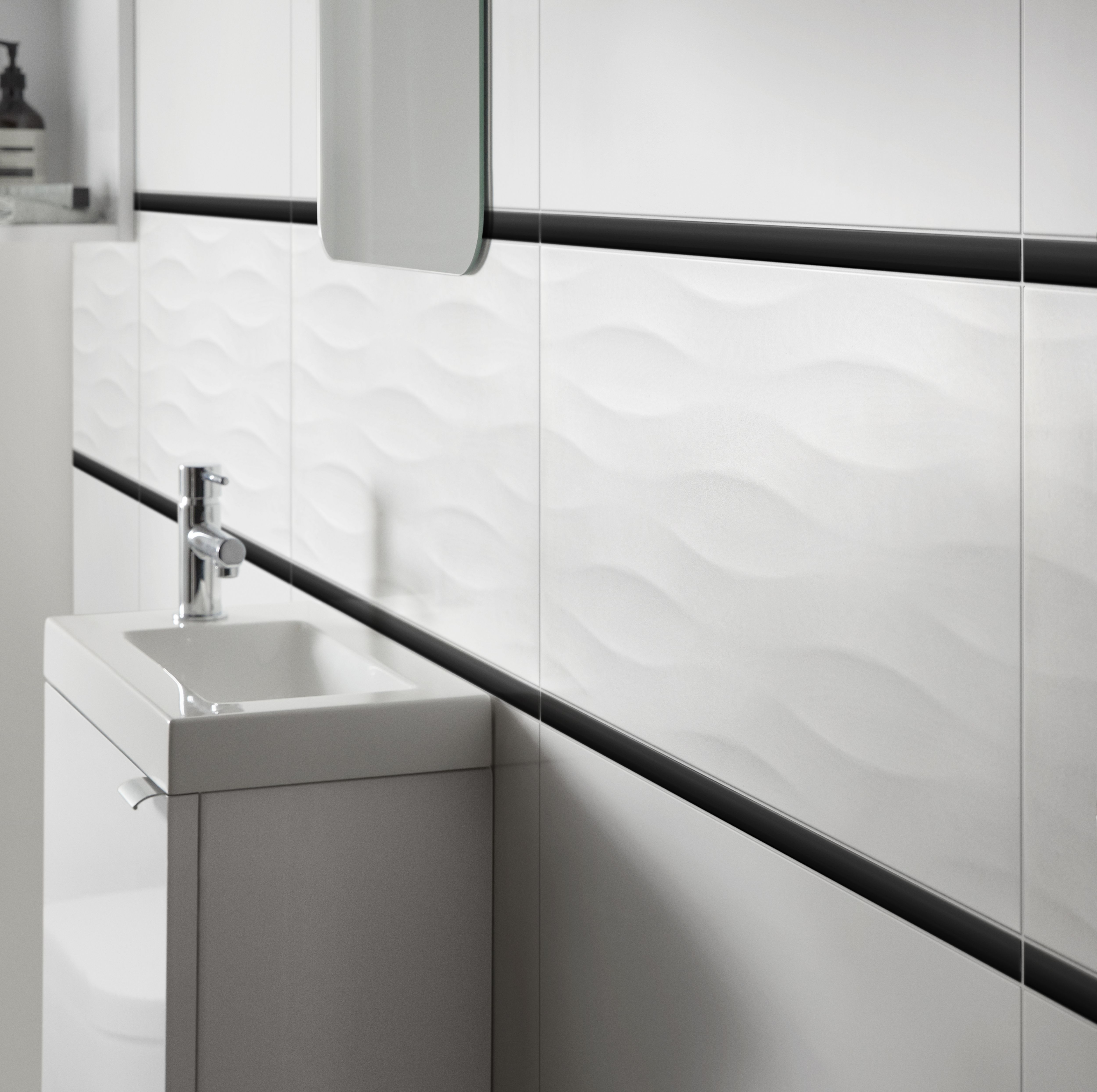 Perouso White Gloss 3D decor Embossed Ceramic Indoor Wall Tile, Pack of 6, (L)600mm (W)300mm