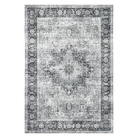 Persian Chenille Grey Traditional Medium Rug, (L)170cm x (W)120cm