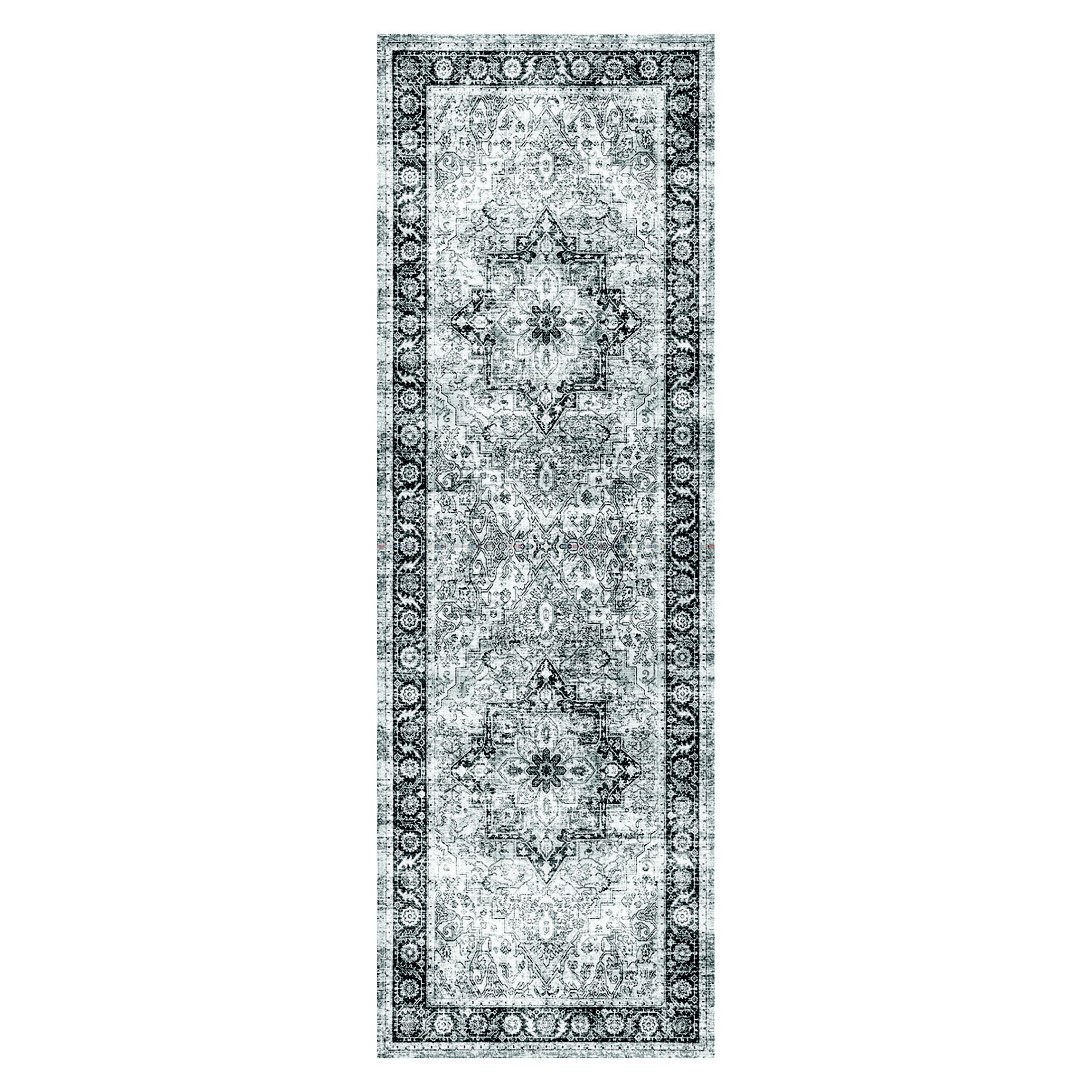 Persian Chenille Grey Woven effect Medium Runner, (L)180cm x (W)60cm