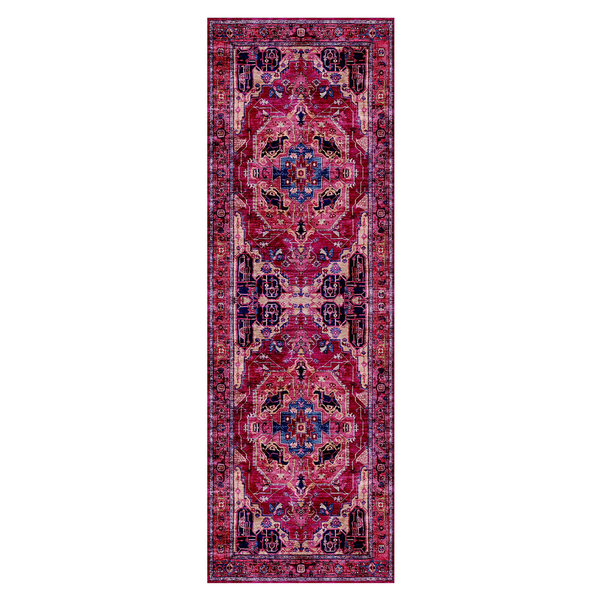 Persian Chenille Red Woven effect Medium Runner, (L)180cm x (W)60cm
