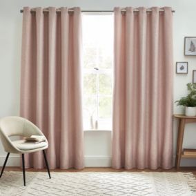 Petal Pink Woven Lined Eyelet Curtains (W)117cm (L)137cm, Pair
