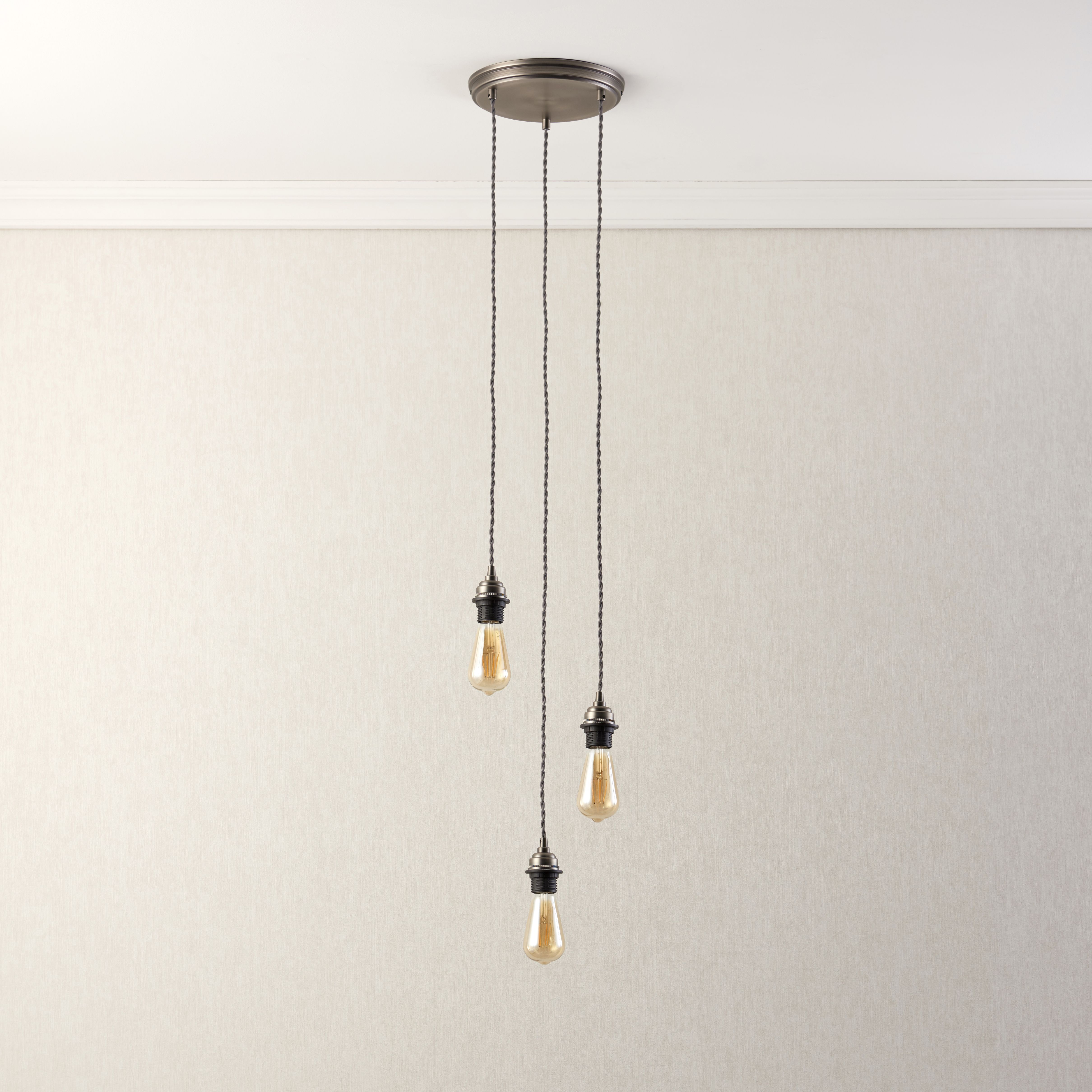 Pewter effect 3 light E27 Cable light set (L)1500mm