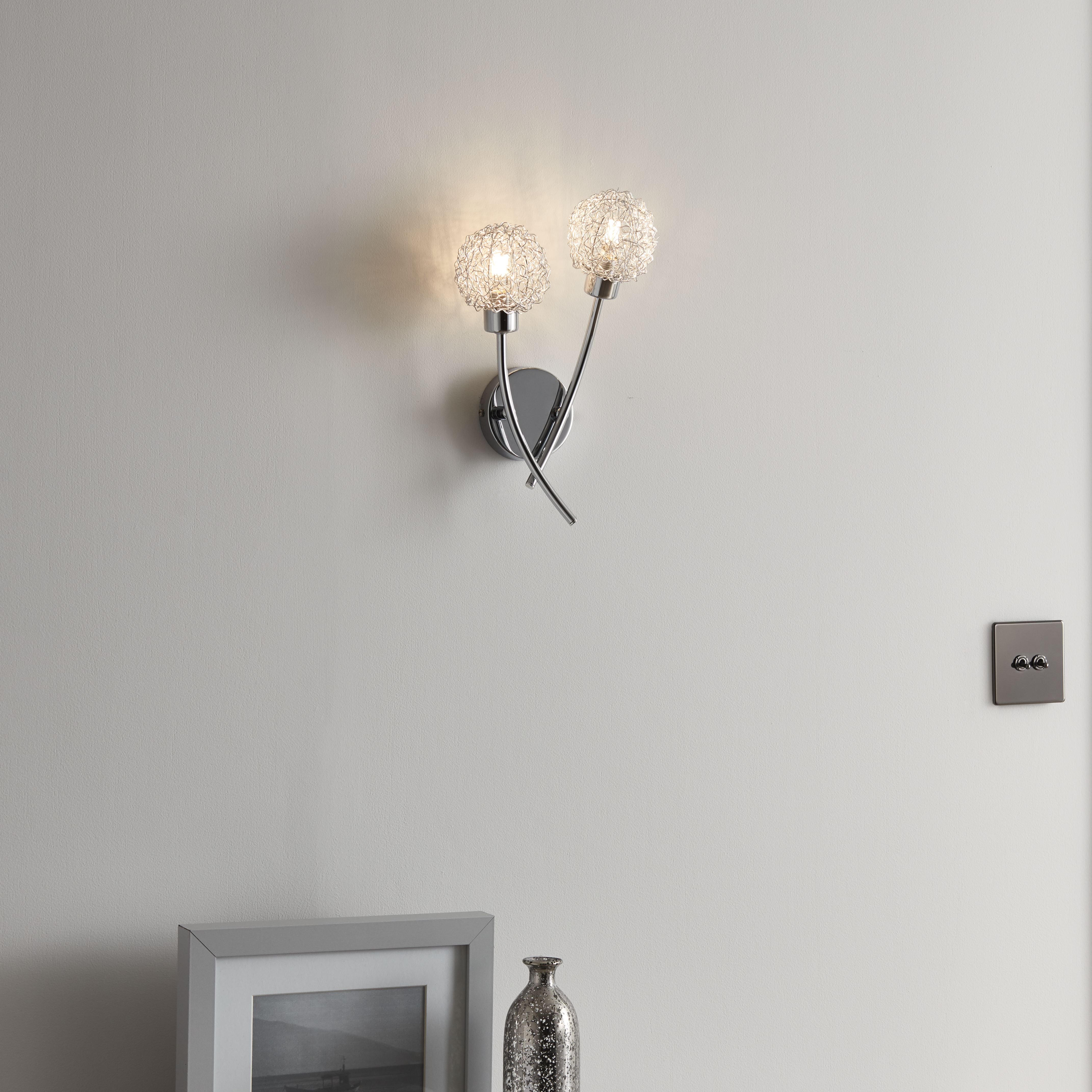 Phaidros Chrome effect Double Wired Wall light
