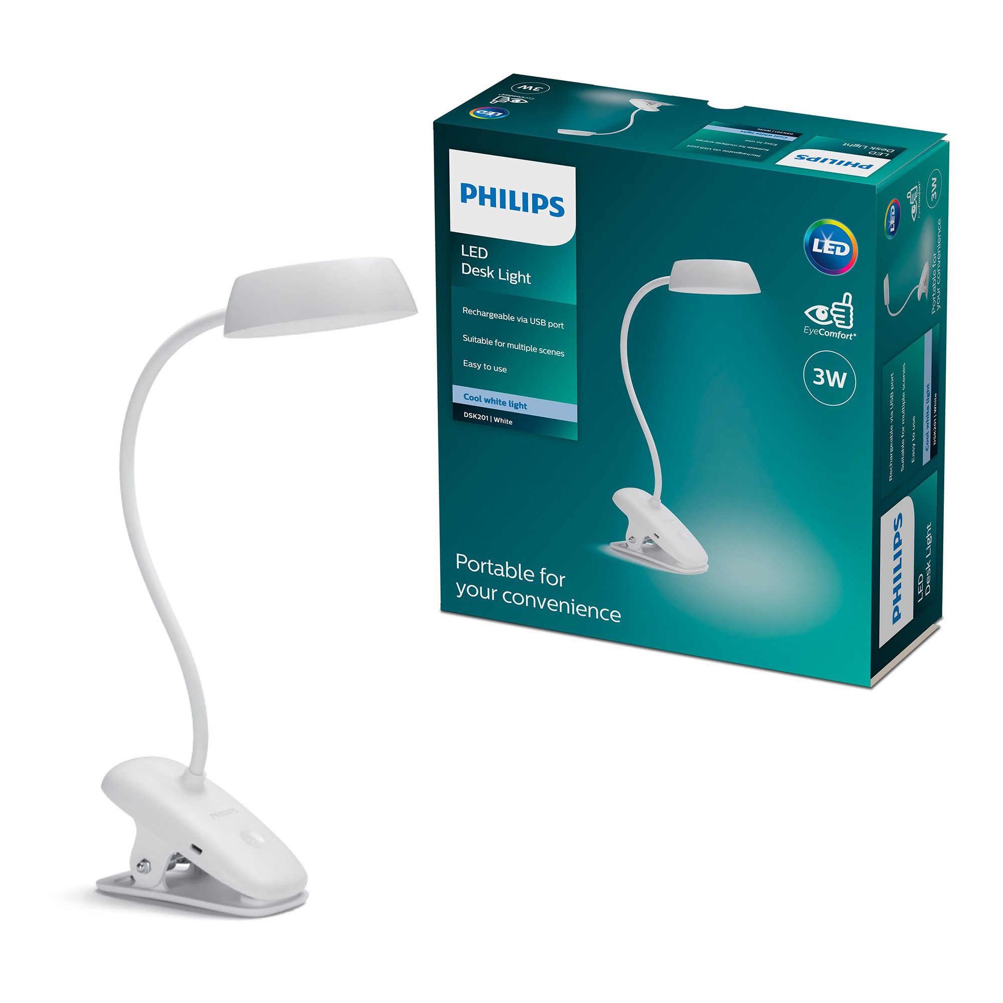 Philips Donut Clip Oval Matt White Clip-on desk lamp