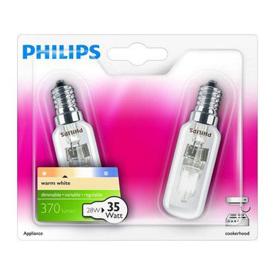 Philips E14 28W Warm white Halogen Dimmable Cooker hood Light bulb Pack of 2