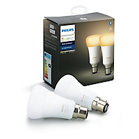 Philips Hue B22 LED Cool white & warm white Classic Dimmable Smart Light bulb, Pack of 2