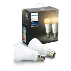 Philips Hue B22 LED Cool white & warm white Classic Dimmable Smart Light bulb, Pack of 2