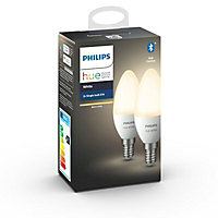 Philips Hue E14 40W LED Warm white Candle Dimmable Light bulb Pack of 2