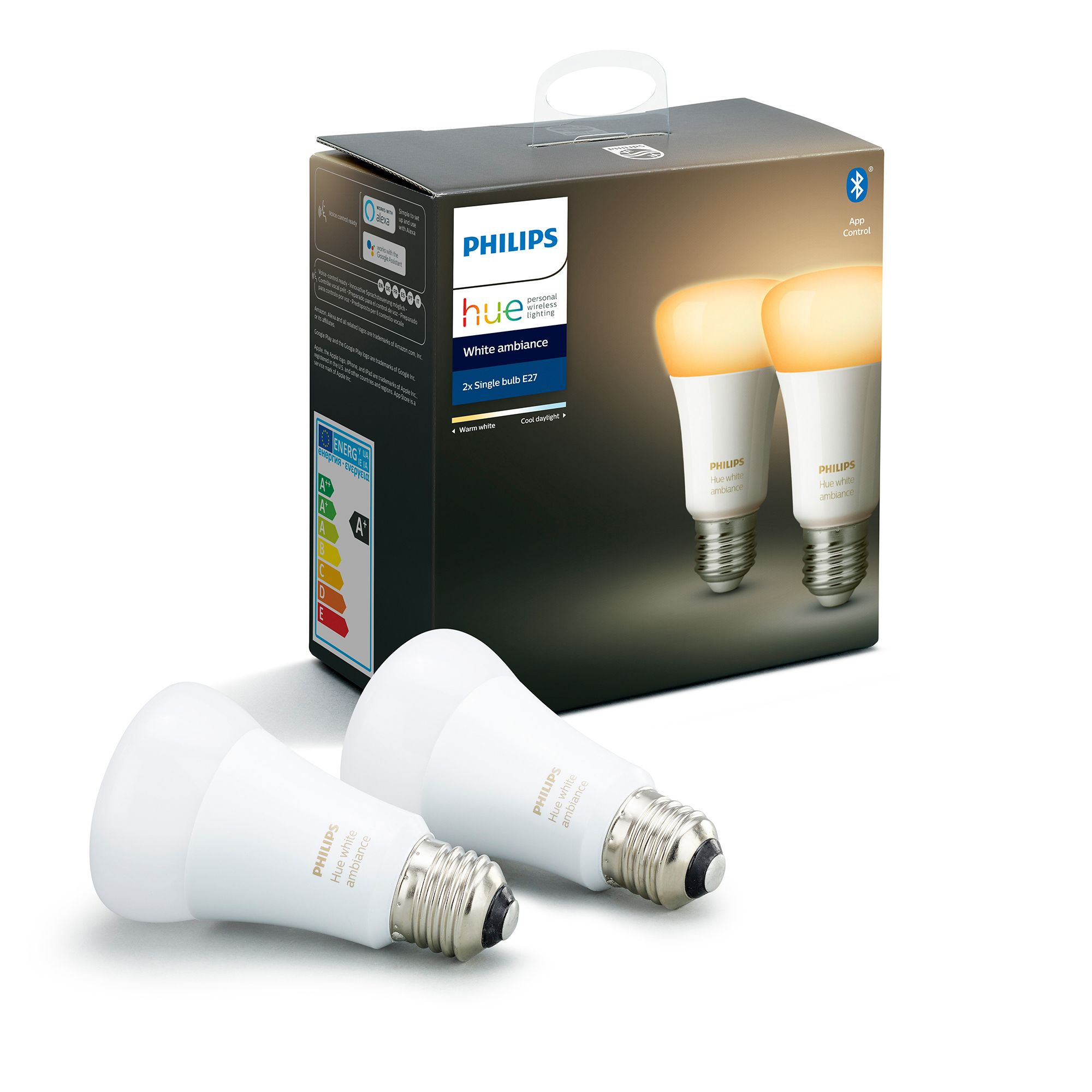 Philips Hue E27 LED Cool white & warm white Classic Dimmable Smart Light  bulb, Pack of 2