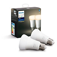 Philips Hue E27 LED Warm white Classic Dimmable Smart Light bulb, Pack of 2