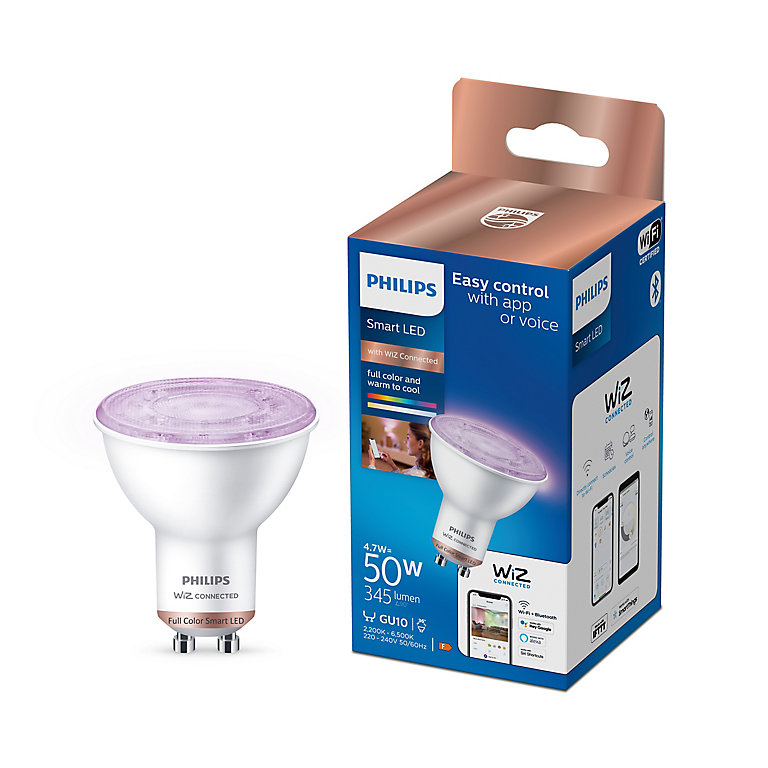 Philips PhilipsSmart GU10 50W Cool white, RGB & warm white Reflector Dimmable Smart Light bulb | DIY at B&Q