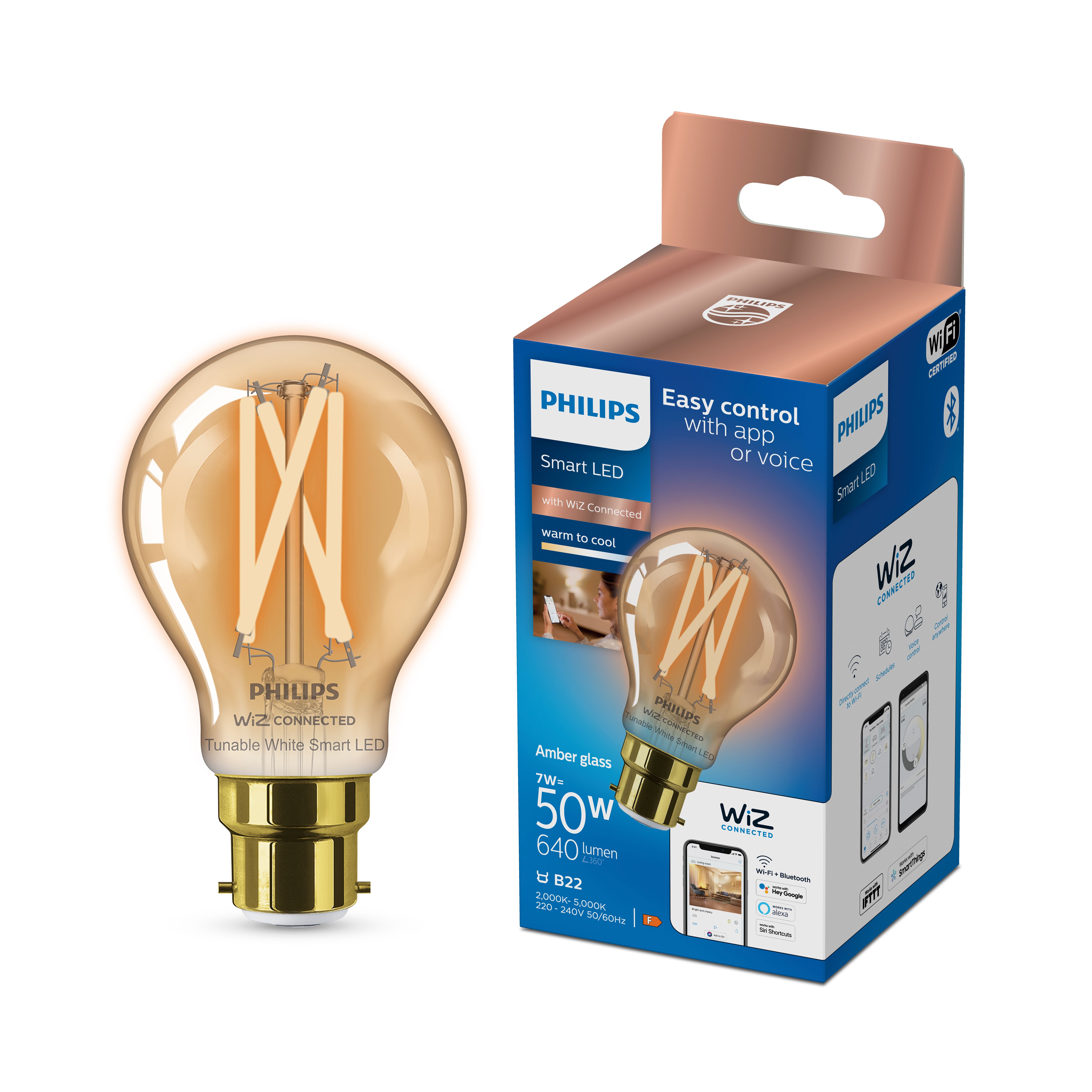 Philips WiZ B22 50W LED Cool white & warm white A60 Non-dimmable Light bulb