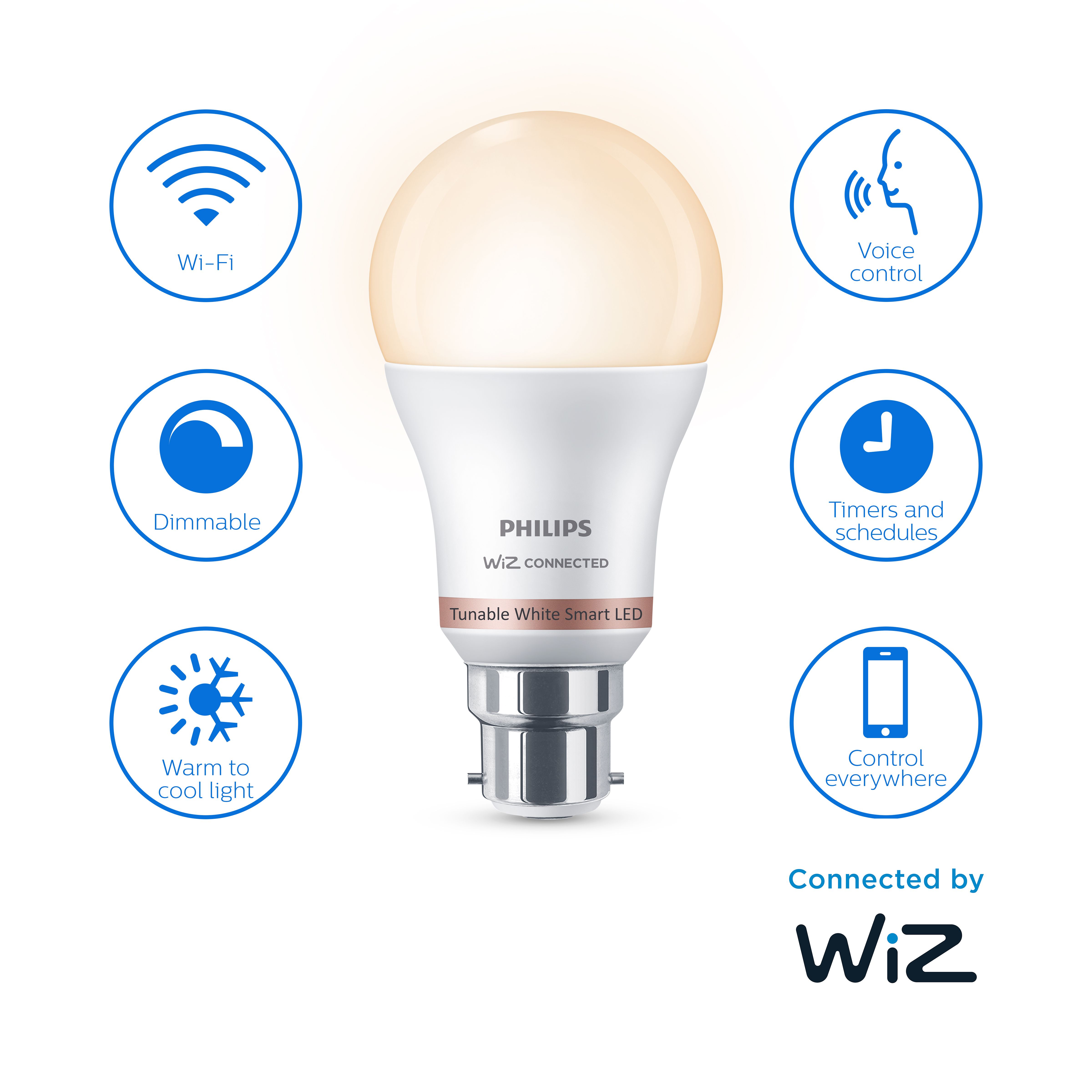 Philips WiZ B22 60W LED Cool white & warm white A60 Non-dimmable Frosted Light bulb