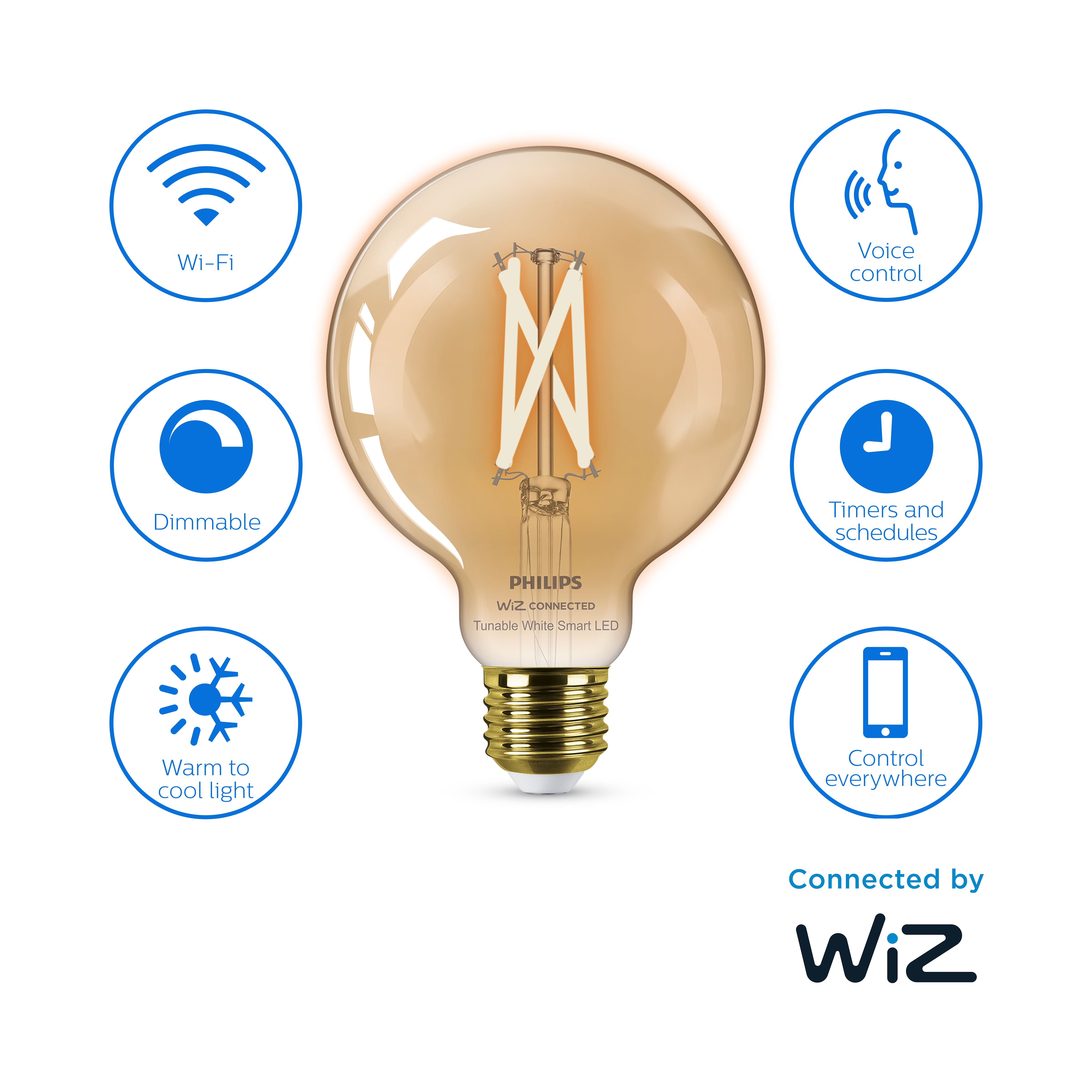 Philips WiZ E27 50W LED Cool white & warm white Globe Dimmable Light bulb