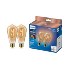 Philips WiZ E27 50W LED Cool white & warm white ST64 Filament Smart Light bulb, Pack of 2