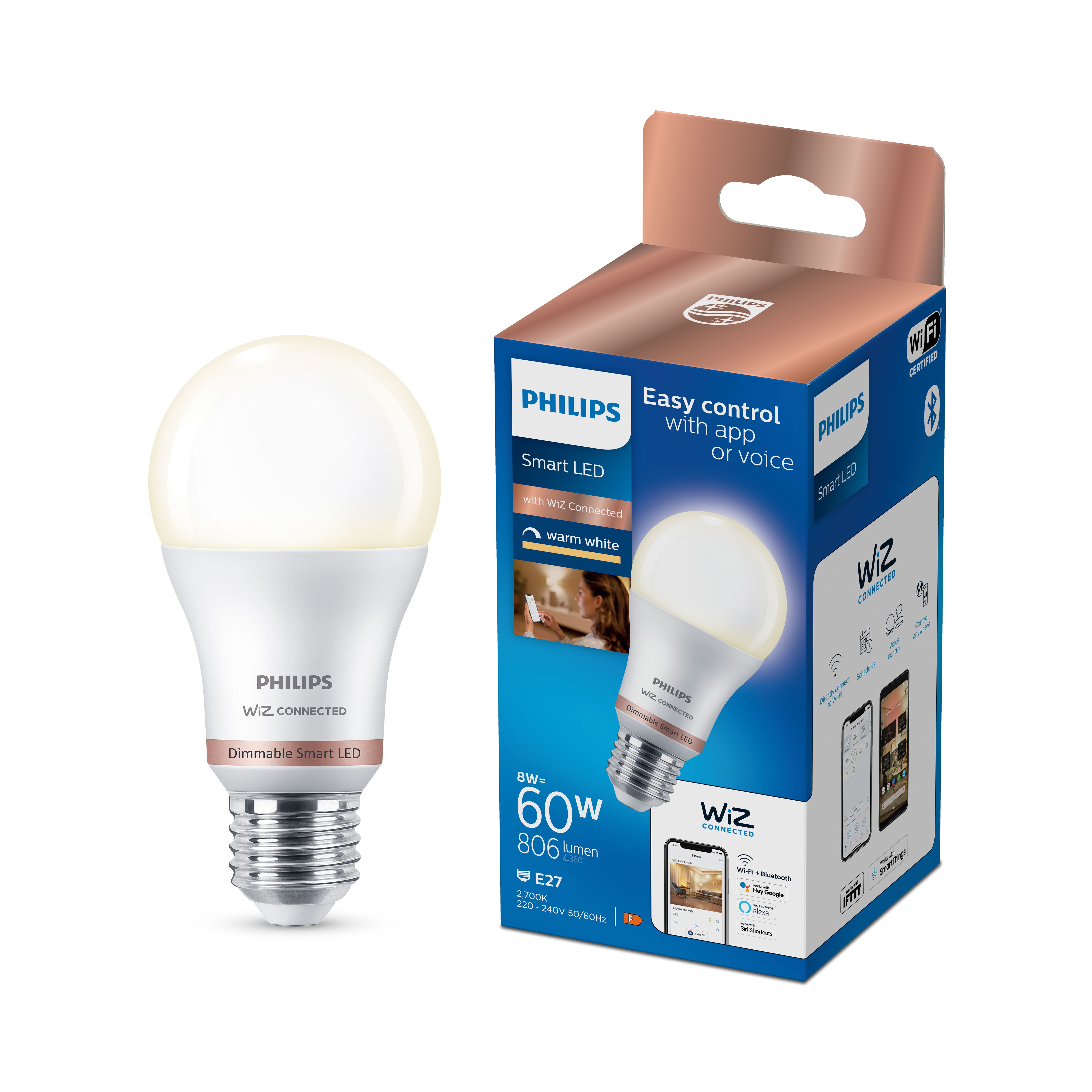 Philips WiZ E27 60W LED Cool white & warm white A60 Non-dimmable Light bulb  Pack of 2