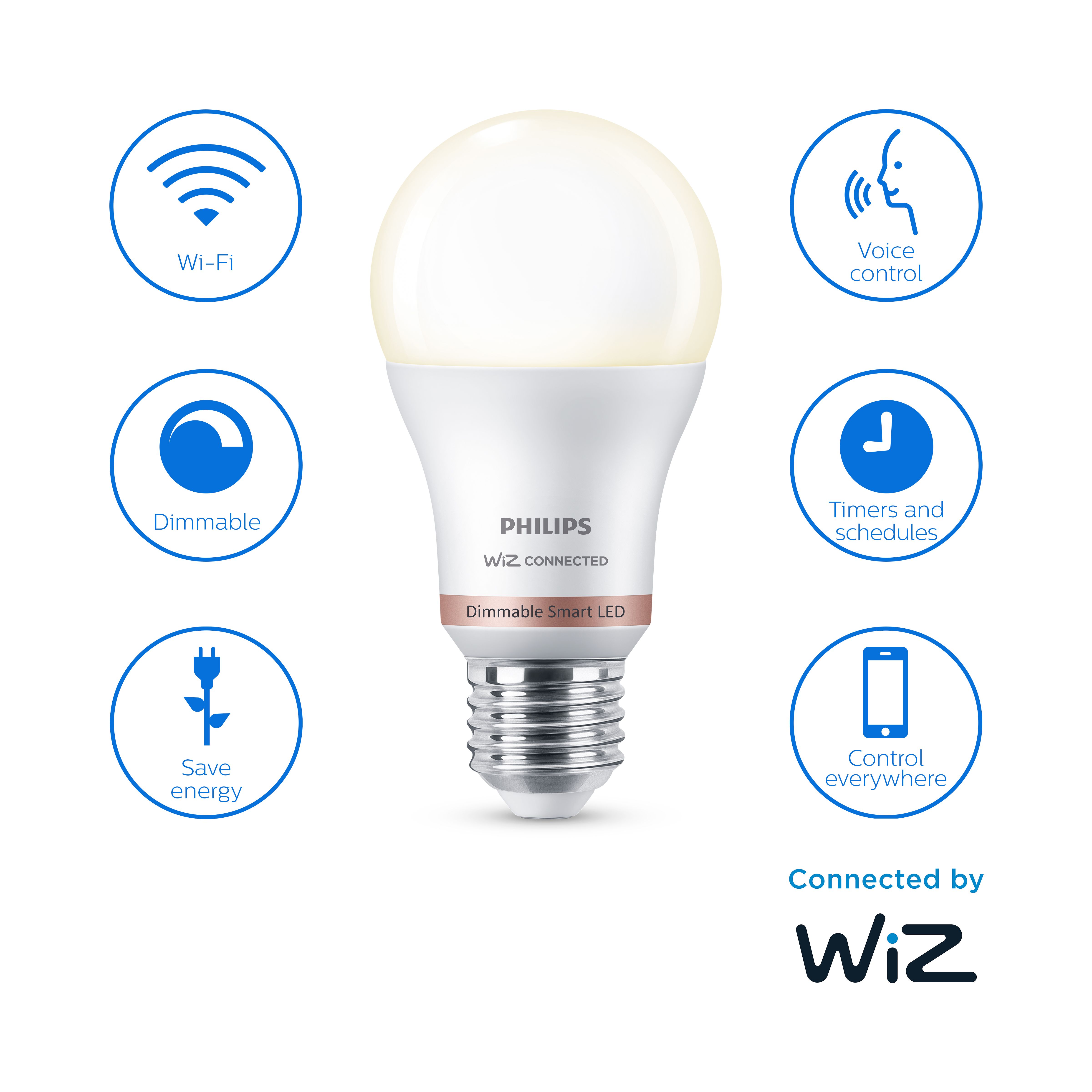 Philips WiZ E27 60W LED Cool white A60 Non-dimmable Light bulb