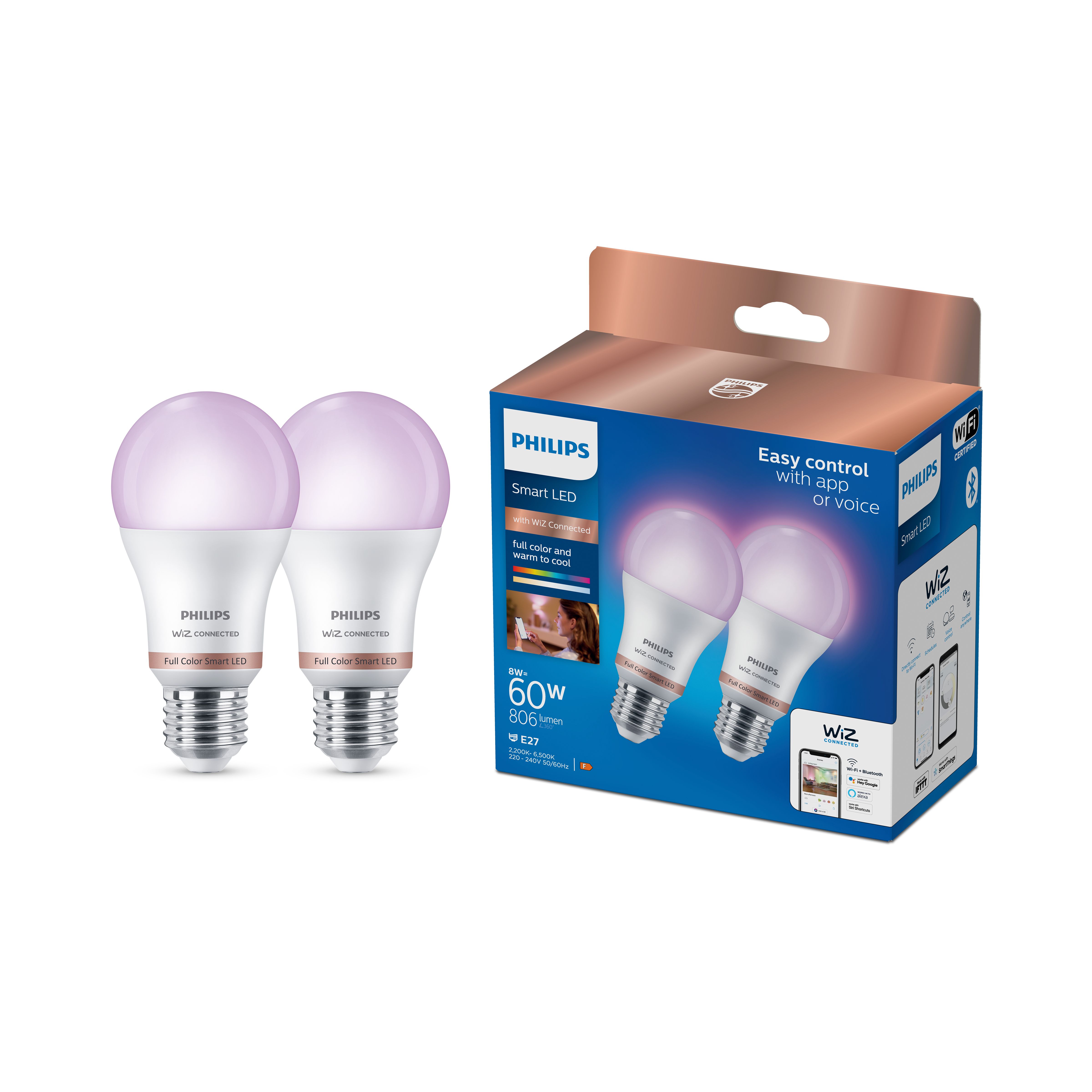 Philips WiZ E27 60W LED Cool white A60 Non-dimmable Light bulb