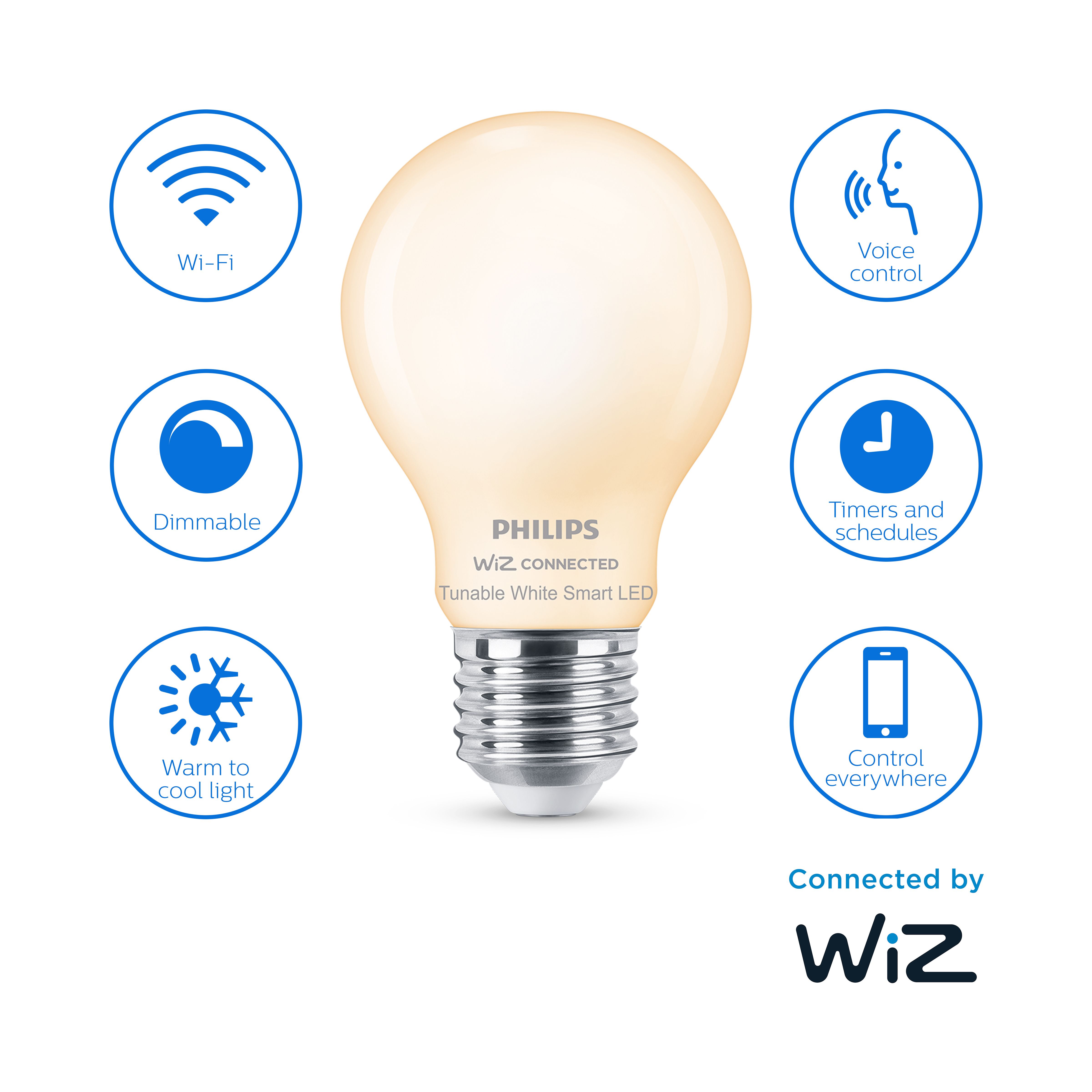Philips WiZ E27 60W LED Cool white & warm white A60 Dimmable Frosted Light bulb