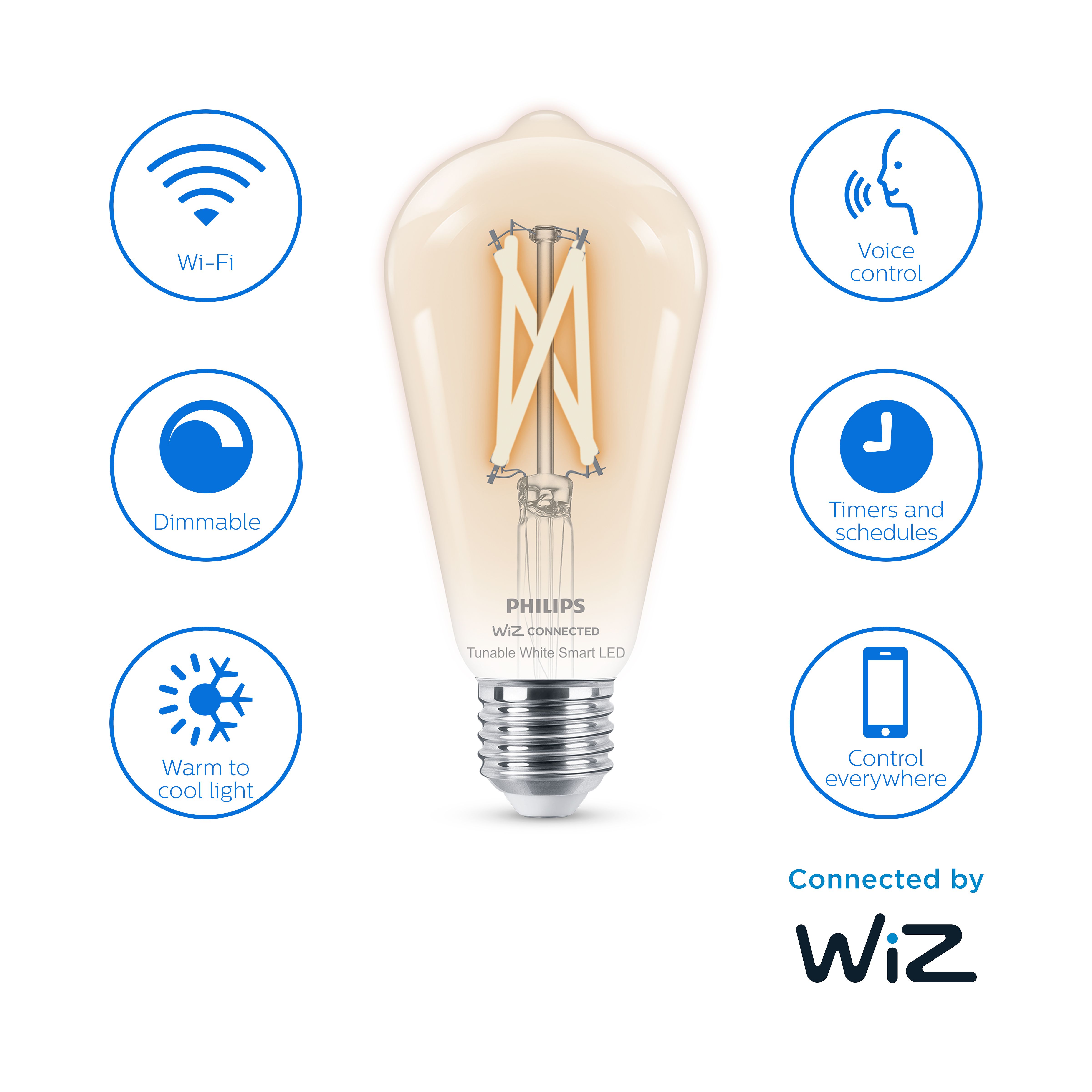 Philips WiZ E27 60W LED Cool white & warm white ST64 Dimmable Light bulb