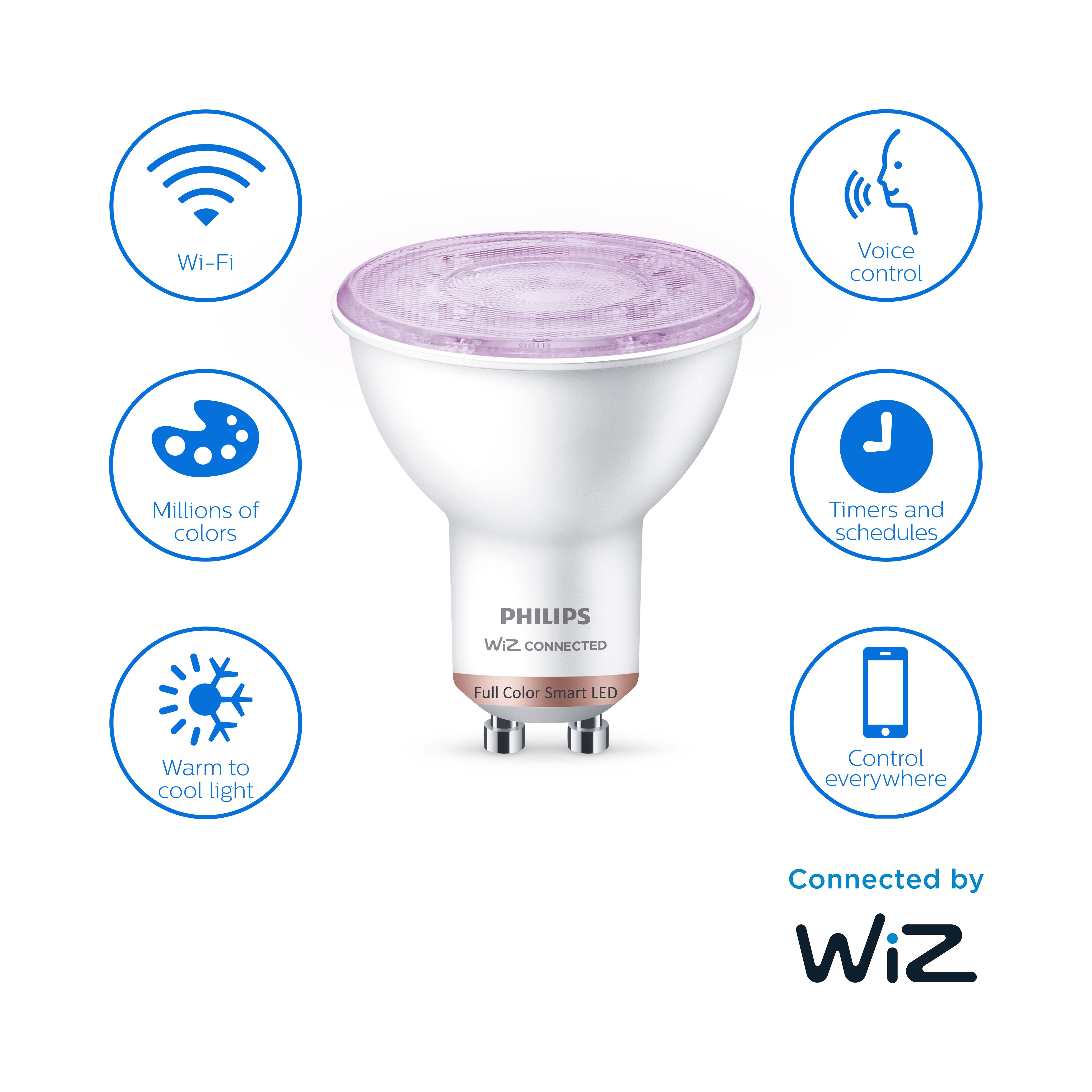 Philips WiZ GU10 50W LED Cool white, RGB & warm white PAR16 Non-dimmable Light bulb Pack of 2