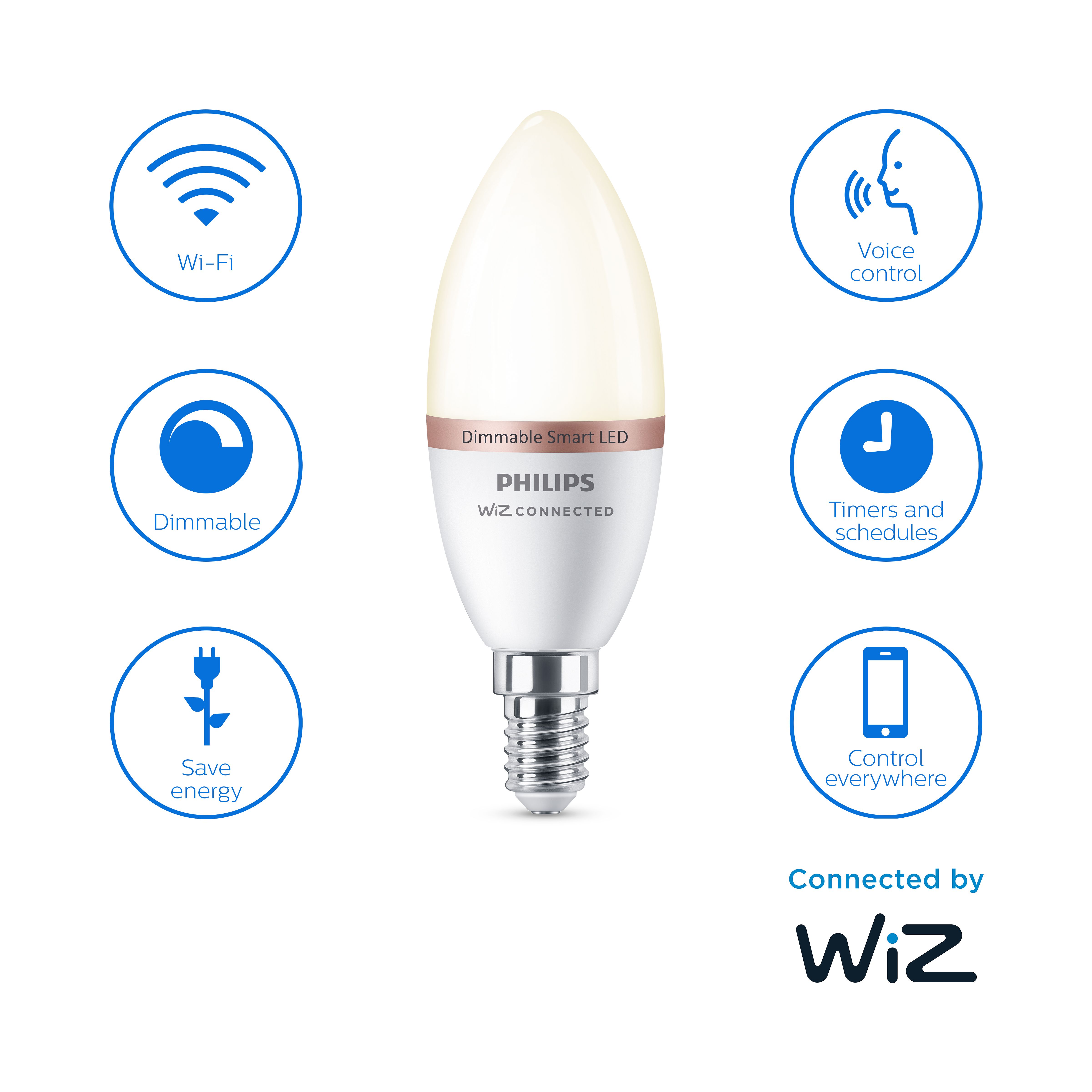 Philips WiZ SES 40W LED Warm white Candle Non-dimmable Light bulb