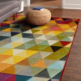 Piccadilly Multicolour Geometric Small Rug, (L)150cm x (W)80cm