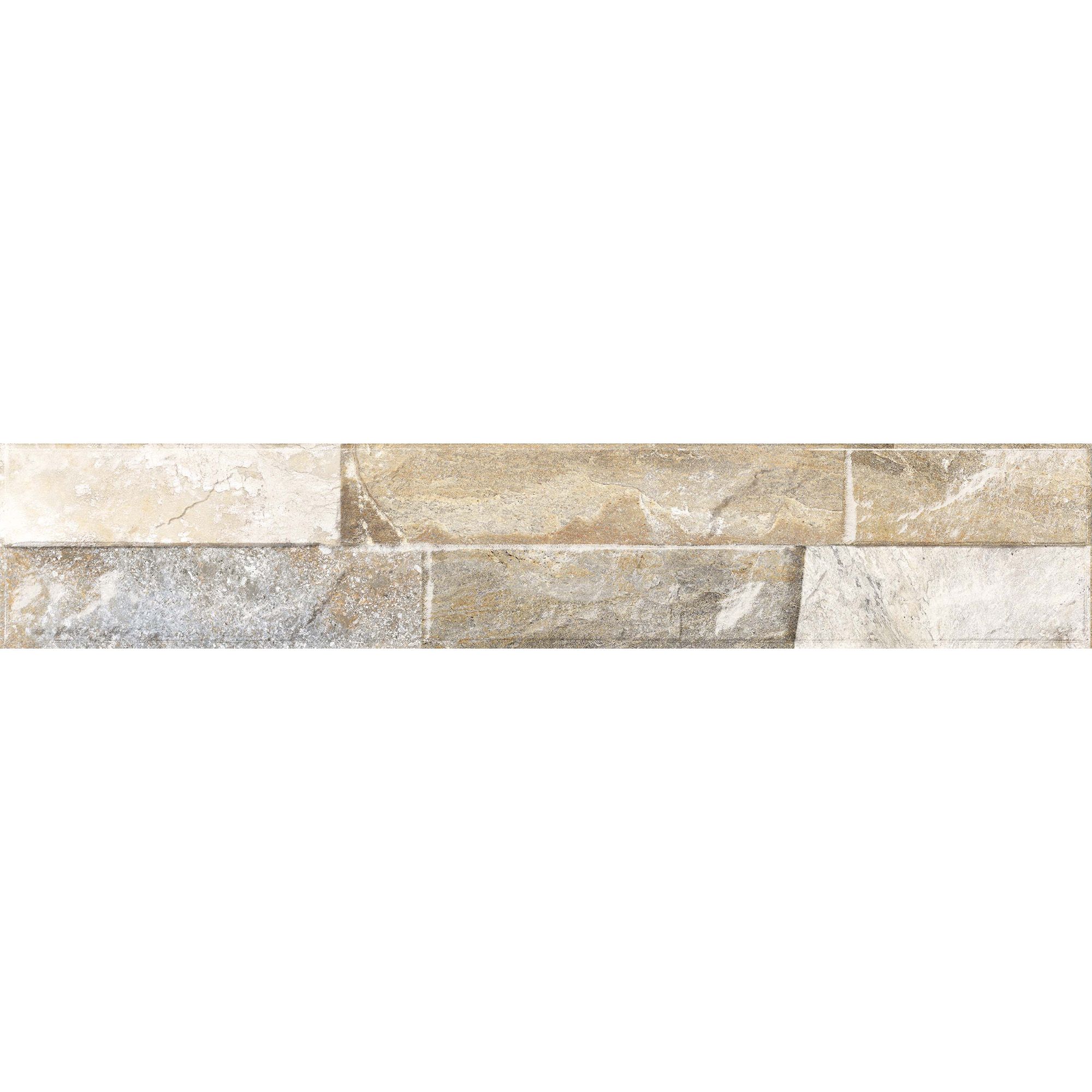 Piedra Beige Matt splitface Slate effect Textured Porcelain Indoor Wall tile, Pack of 24, (L)444mm (W)80mm