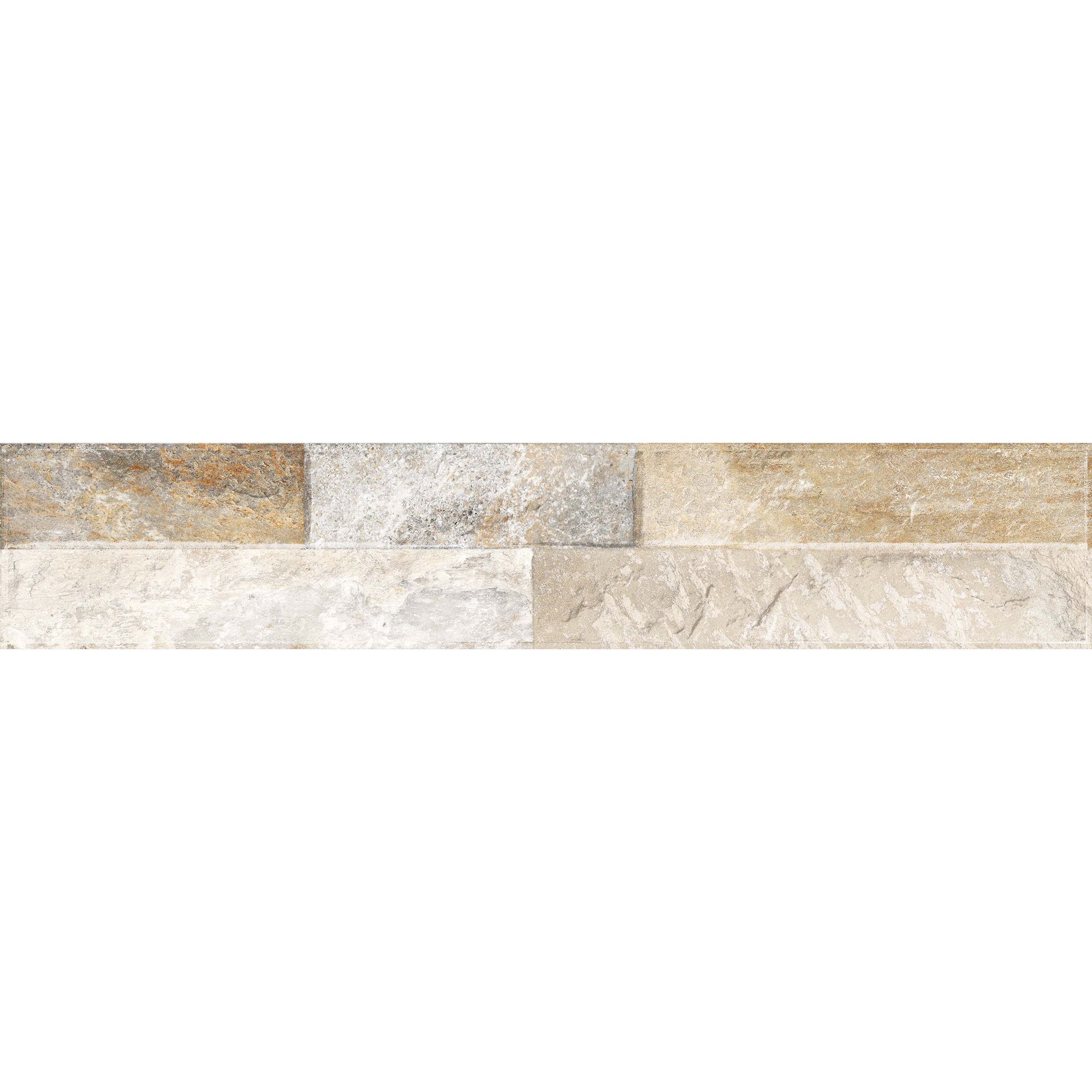 Piedra Beige Matt splitface Slate effect Textured Porcelain Indoor Wall tile, Pack of 24, (L)444mm (W)80mm
