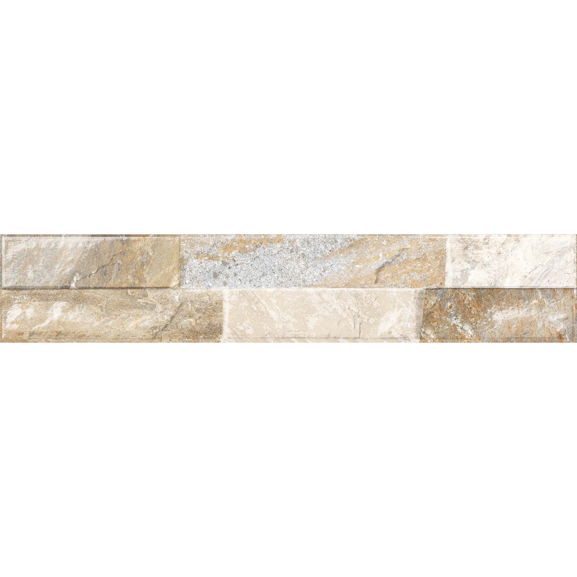 Piedra Beige Matt splitface Slate effect Textured Porcelain Indoor Wall tile, Pack of 24, (L)444mm (W)80mm
