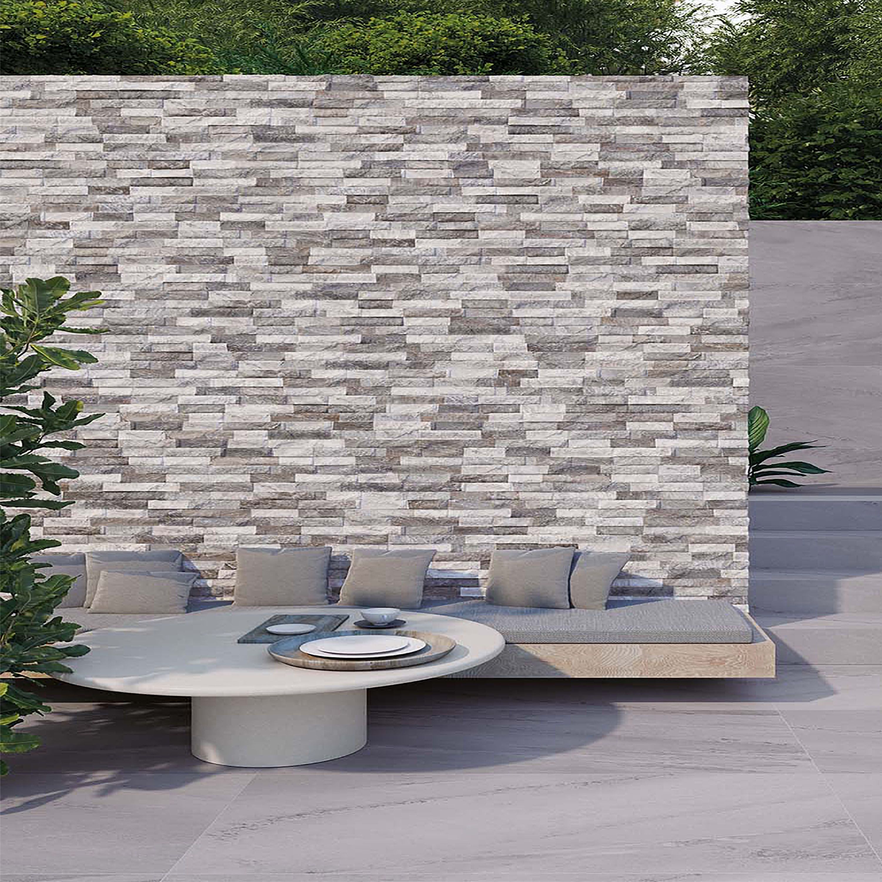 Piedra Grey Matt splitface Slate effect Textured Porcelain Indoor Wall tile, Pack of 24, (L)444mm (W)80mm