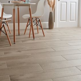 Pine wood Greige Matt Wood effect Porcelain Wall & floor Tile, Pack of 8, (L)800mm (W)200mm