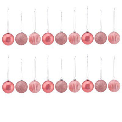 Pink Glitter effect Plastic Assorted Bauble, Set of 18