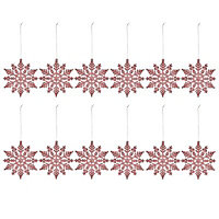 Pink Glitter effect Plastic Snowflake Decoration, Pack of 12