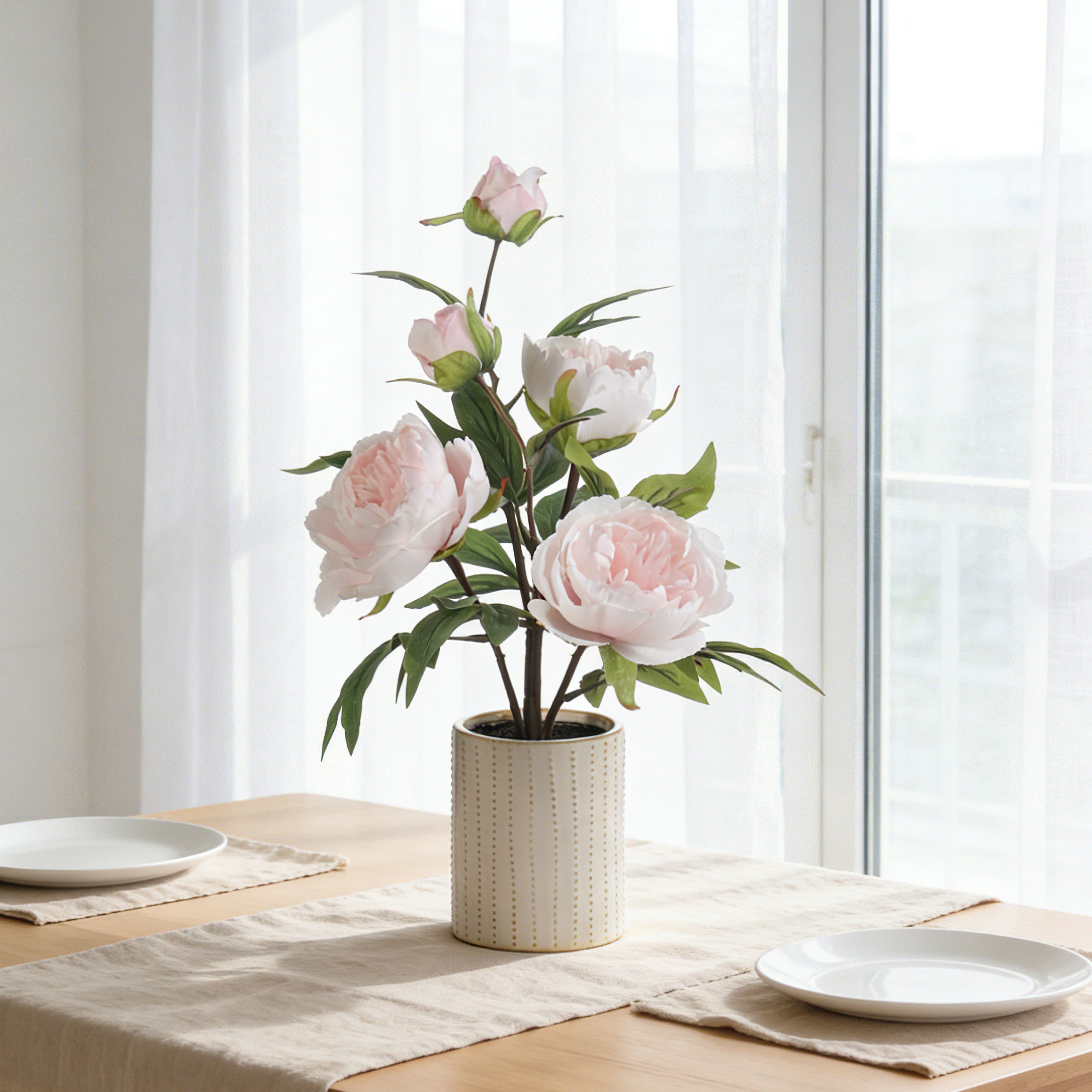 Pink & White 43cm Peony Artificial floral arrangement in White Peony in ceramic pot Ceramic Pot
