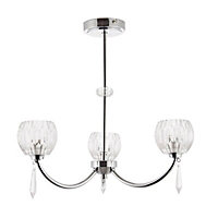 Pixie Cut glass Brushed Glass & metal Clear Chrome effect 3 Lamp LED Ceiling light