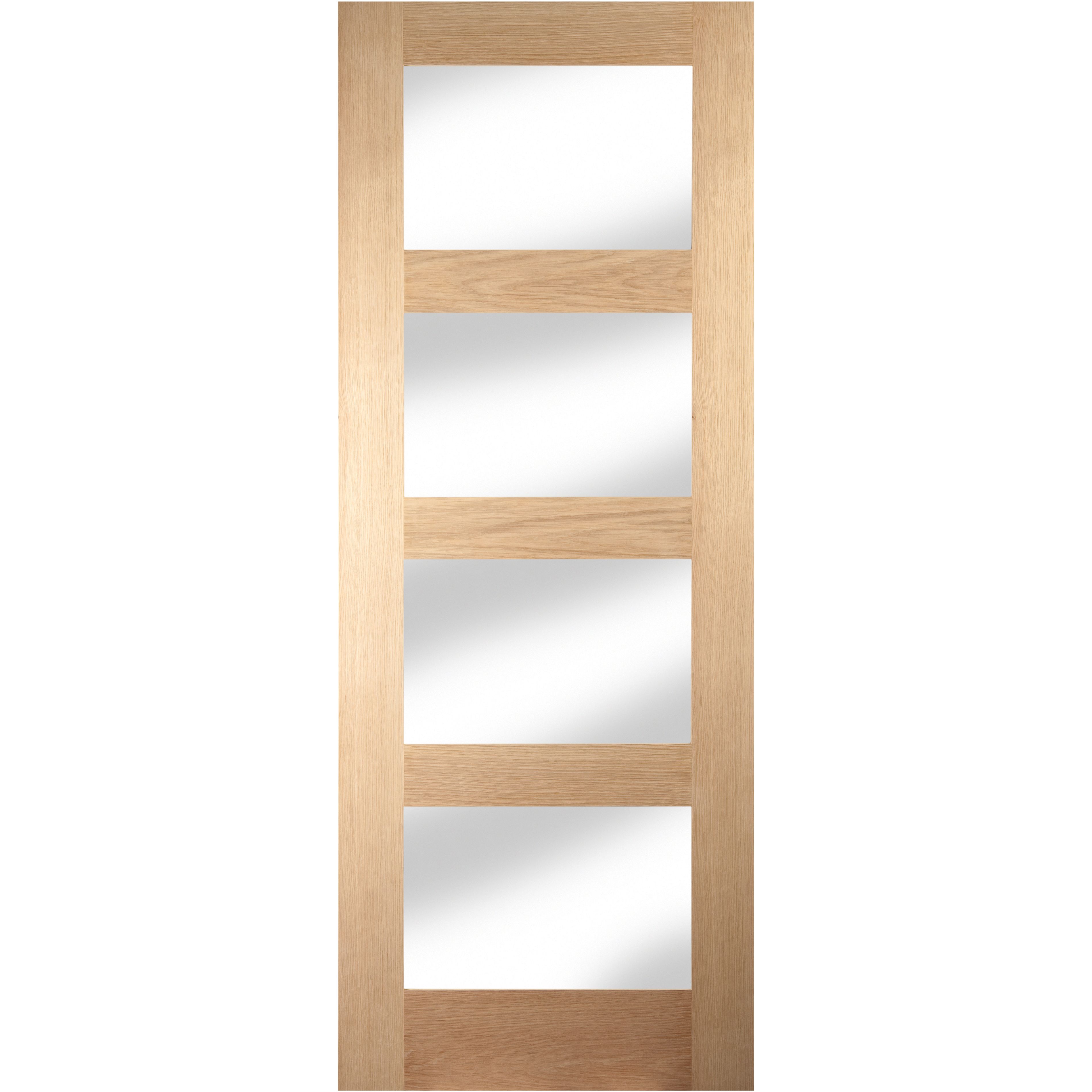 Plain Clear Glazed Shaker Natural Timber Oak veneer Internal Sliding Door, (H)2040mm (W)826mm