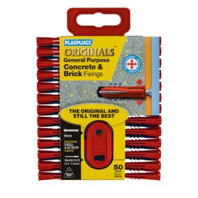 Plasplugs Originals Red Plastic Wall plug (Dia)7mm (L)30mm, Pack of 50