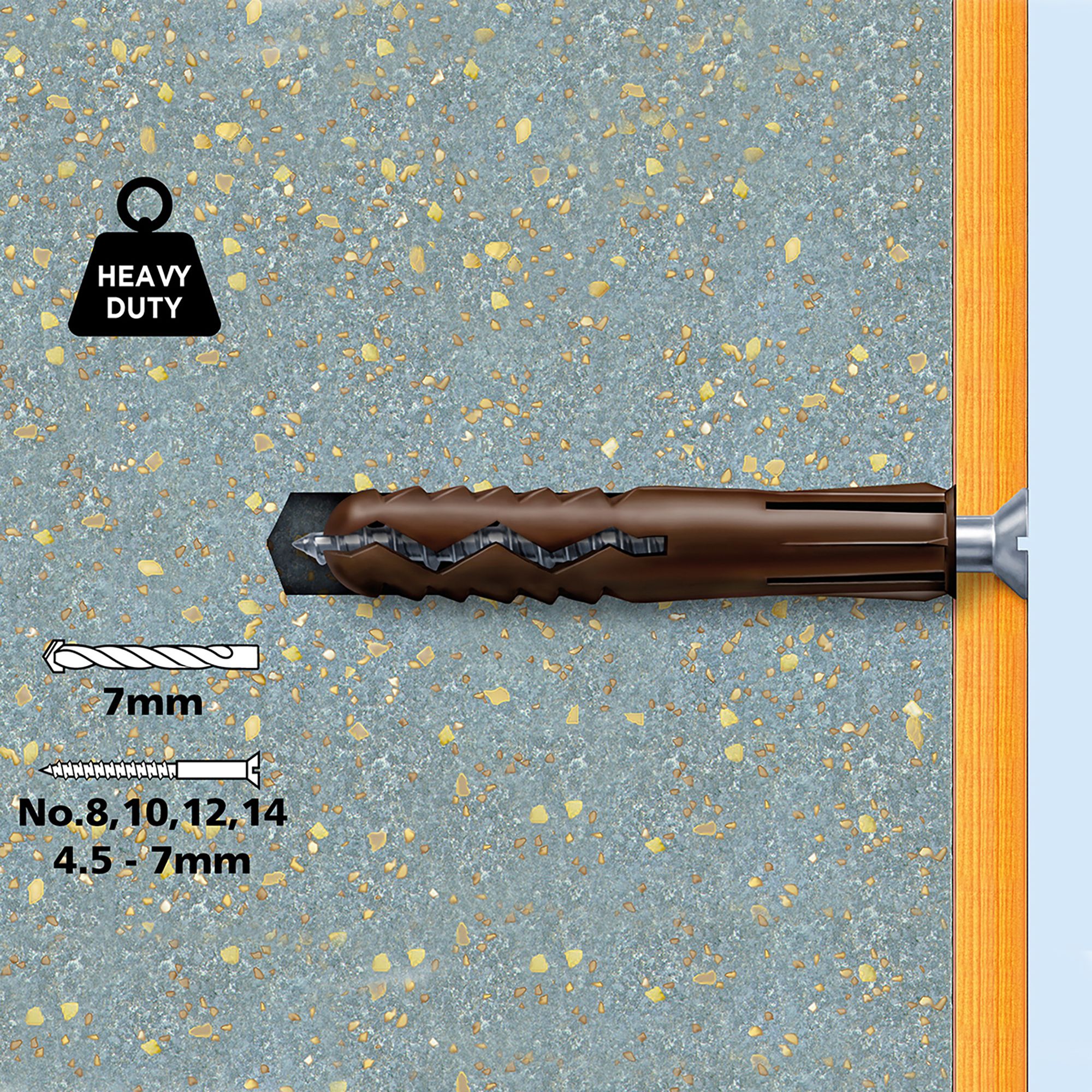 Plasplugs Super Grips PZ Brown Multi-purpose screw & wall plug (Dia)7mm (L)45mm, Pack of 15